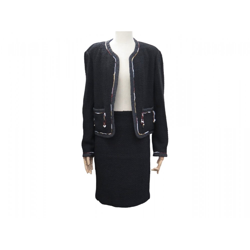 TAILLEUR CHANEL VESTE P02892 40 M BOUTONS CC PERLES + JUPE TWEED JACKET 6500€