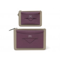 NEUF LOT 2 POCHETTES MOYNAT ENVELOPPE PM GM CUIR GRAINE GRIS BORDEAUX POUCH 749€