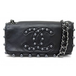 SAC A MAIN CHANEL FLAP OBSESSION LOGO CC PERLES NOIRES RABAT EN CUIR PURSE 5500€