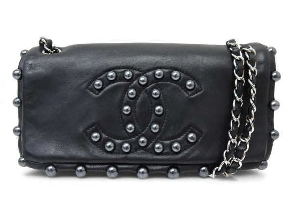 sac a main chanel flap obsession logo cc perles noires