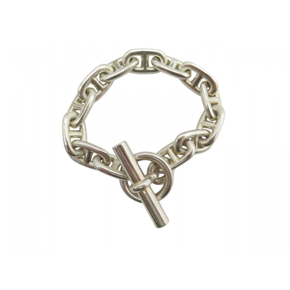 VINTAGE BRACELET HERMES CHAINE D'ANCRE GM 13 MAILLONS ARGENT 800 80GR DE PERCIN