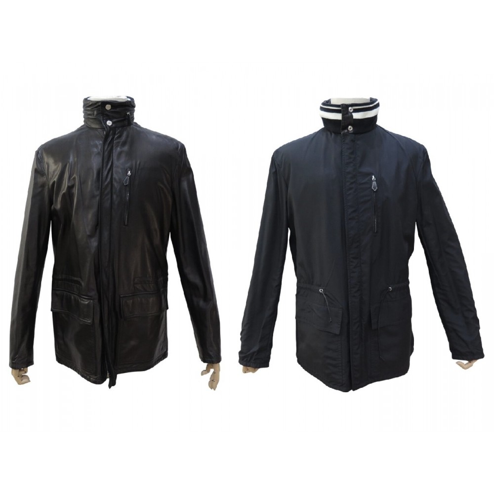 BLOUSON HERMES REVERSIBLE EN CUIR D'AGNEAU NOIR & TISSU NOIR T 50 M COAT 8500€