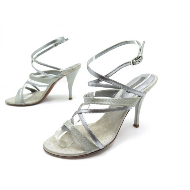 CHAUSSURES LOUIS VUITTON SANDALES A TALONS 37 EN CUIR PYTHON GRIS SANDALS 700€