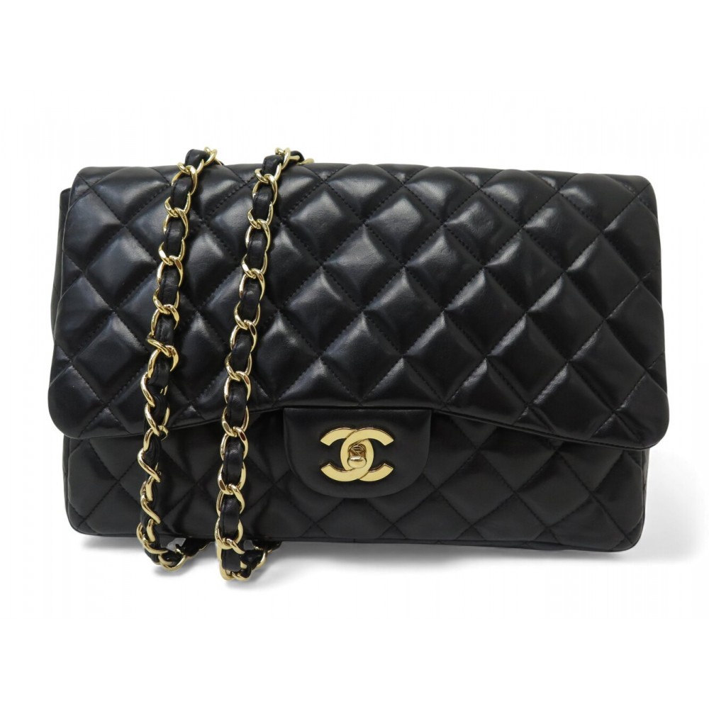 SAC A MAIN CHANEL TIMELESS JUMBO SIMPLE RABAT CUIR NOIR BANDOULIERE BAG 10000€