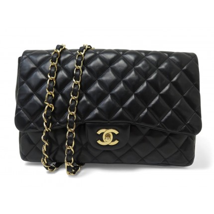 SAC A MAIN CHANEL TIMELESS JUMBO SIMPLE RABAT CUIR NOIR BANDOULIERE BAG 10000€