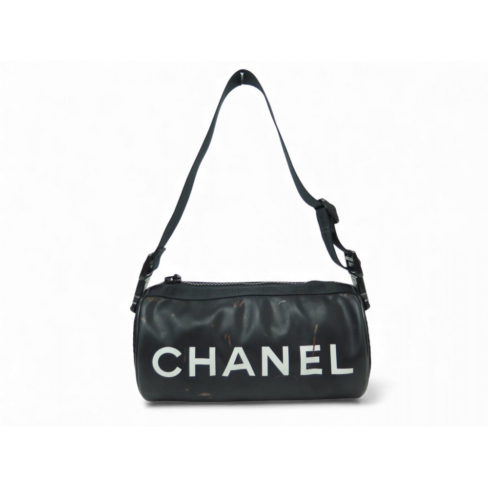 SAC A MAIN CHANEL A24984 SPORTLINE CYLINDRE LOGO CC EN TOILE PVC NOIRE HAND BAG
