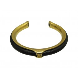 BRACELET HERMES KYOTO TAILLE 16 EN METAL DORE ET CUIR NOIR GOLDEN JEWEL 480€