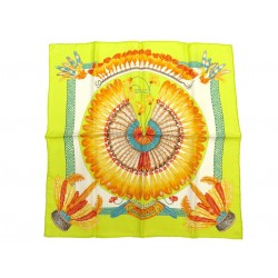 FOULARD HERMES GAVROCHE BRAZIL CARRE 45 CM EN SOIE VERTE TOUTSY 1988 SCARF 240€