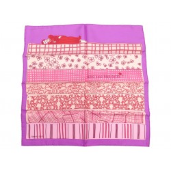 NEUF FOULARD HERMES GAVROCHE AVEZ VOUS BIEN DORMI SOIE ROSE CARRE 45 SCARF 240€