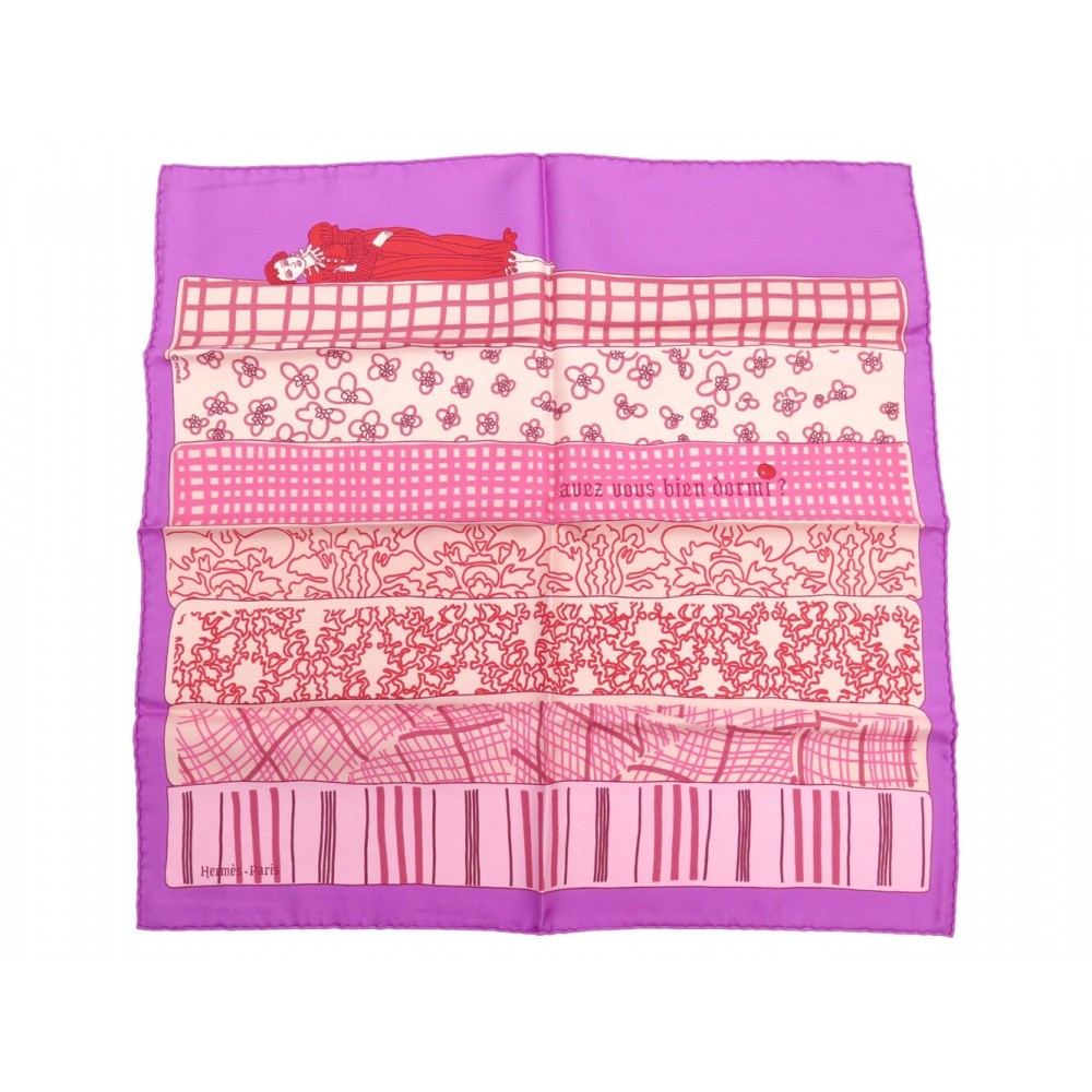 NEUF FOULARD HERMES GAVROCHE AVEZ VOUS BIEN DORMI SOIE ROSE CARRE 45 SCARF 240€