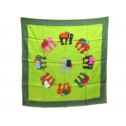 NEUF FOULARD HERMES LA RONDE DES ELEPHANTS CARRE 70 EN CACHEMIRE SOIE VERT SCARF