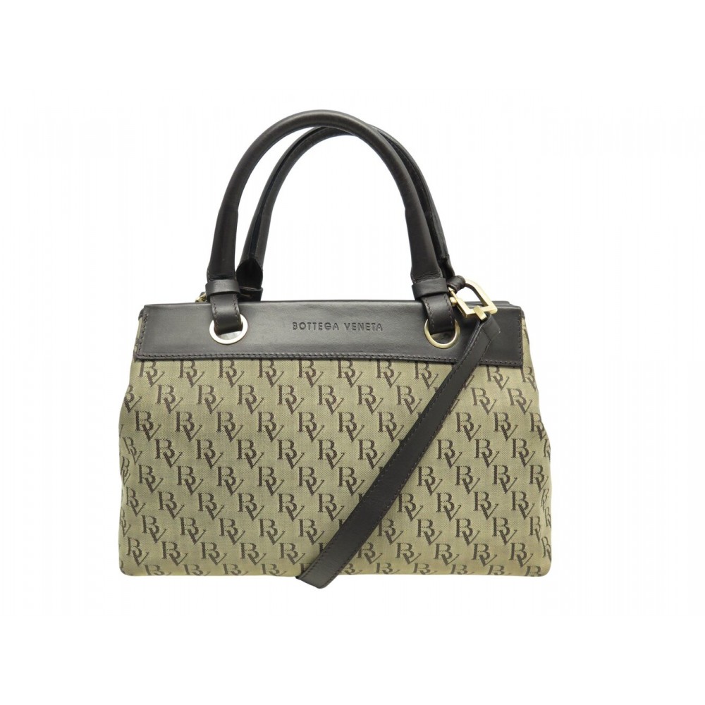 VINTAGE SAC A MAIN BOTTEGA VENETA TOILE MONOGRAMME CUIR MARRON BANDOULIERE 1190€
