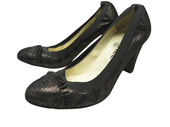 chaussures chanel escarpins g26481 logo cc 39.5 toile