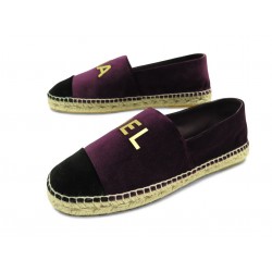 NEUF CHAUSSURES CHANEL G34012 ESPADRILLES VELOURS BORDEAUX 38 + BOITE SHOES 860€