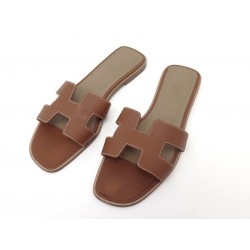 CHAUSSURES HERMES ORAN H021056Z 39.5 SANDALES MULES CUIR GOLD + BOITE SHOES 610€