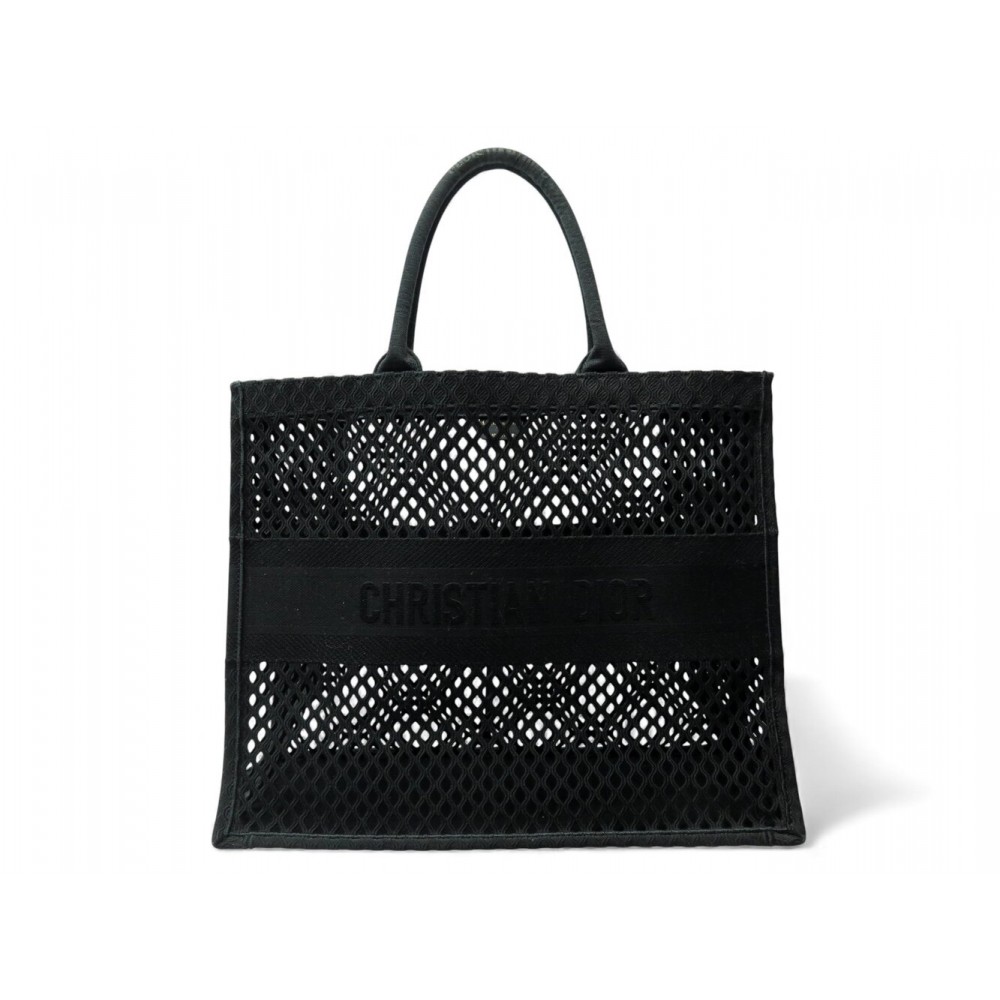 SAC A MAIN CHRISTIAN DIOR BOOK TOTE LARGE GM EN MAILLE NOIRE TROUS HAND BAG TOTE