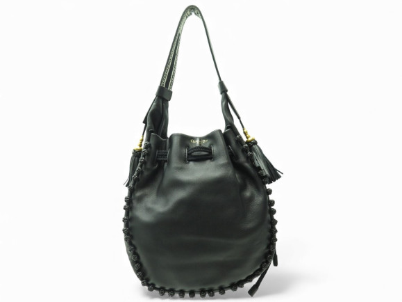 sac a main christian dior bucket en cuir noir