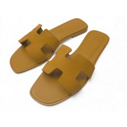 NEUF CHAUSSURES SANDALES HERMES ORAN JAUNE CHEVRE VELOURS H221208Z 38 MULES 610€