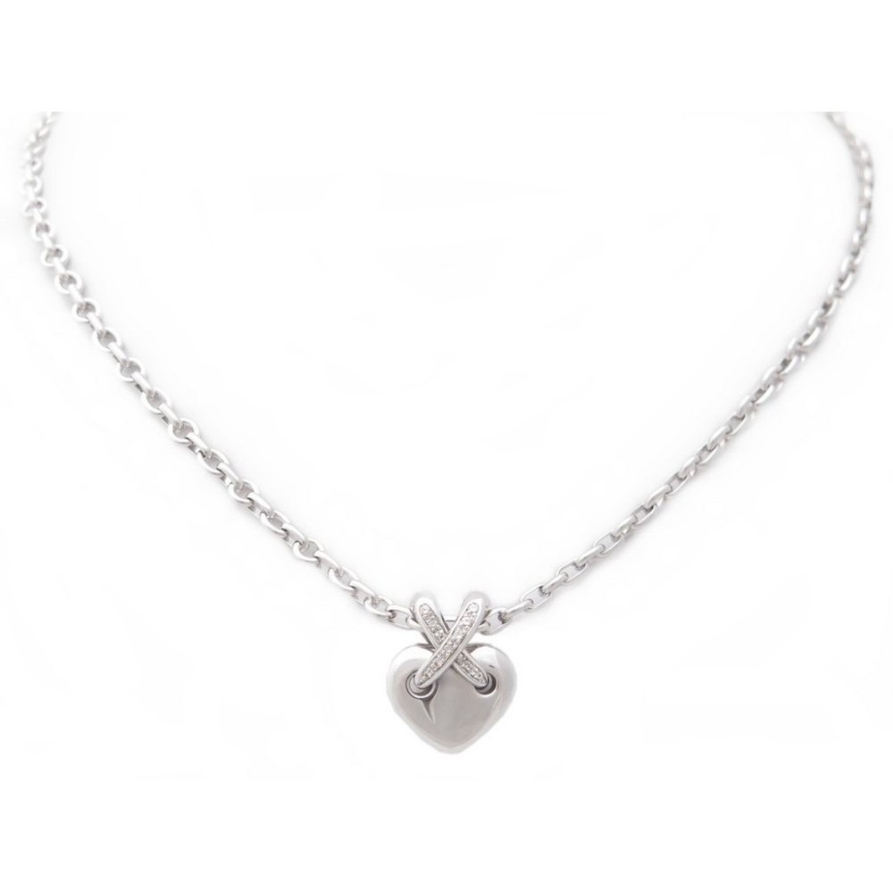 COLLIER CHAUMET PENDENTIF COEUR LIEN DIAMANT OR BLANC CHAINE 40CM NECKLACE 4900€