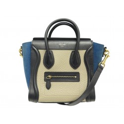 SAC A MAIN CELINE LUGGAGE NANO EN CUIR BLEU NOIR & BEIGE BANDOULIERE PURSE 2200€