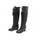 BOTTES FOURREES CHANEL G25312 CUIR D'AGNEAU NOIR 39.5 LACETS LOGO CC BOOTS 1950€