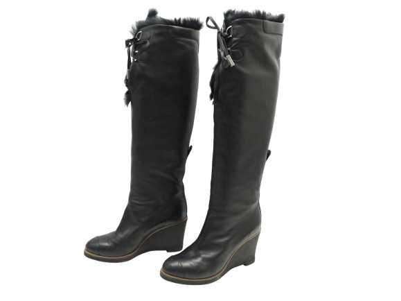 bottes fourrees chanel g25312 cuir d'agneau noir 39.5