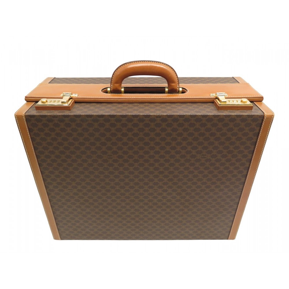 VINTAGE MALLETTE CELINE EN TOILE TRIOMPHE & CUIR ATTACHE CASE A CODE TRUNK