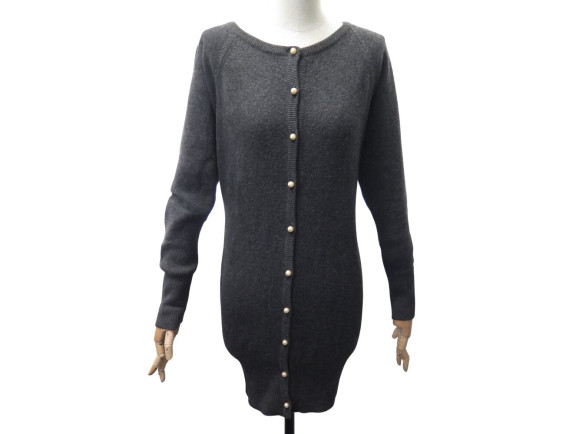 robe gilet long chanel cardigan boutons perles m