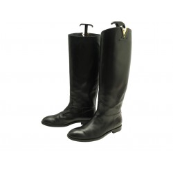 BOTTES LOUIS VUITTON HERITAGE CAVALIERES CUIR NOIR LOGO LV 37 RIDING BOOTS 1990€