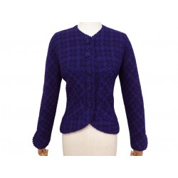 VINTAGE VESTE CHANEL CINTREE S 36 PIEDS DE POULE EN TWEED VIOLET JACKET 6300€