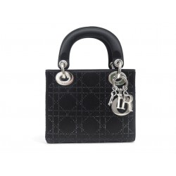 NEUF SAC A MAIN CHRISTIAN DIOR LADY MINI SATIN CANNAGE NOIR ET STRASS BAG 4700€