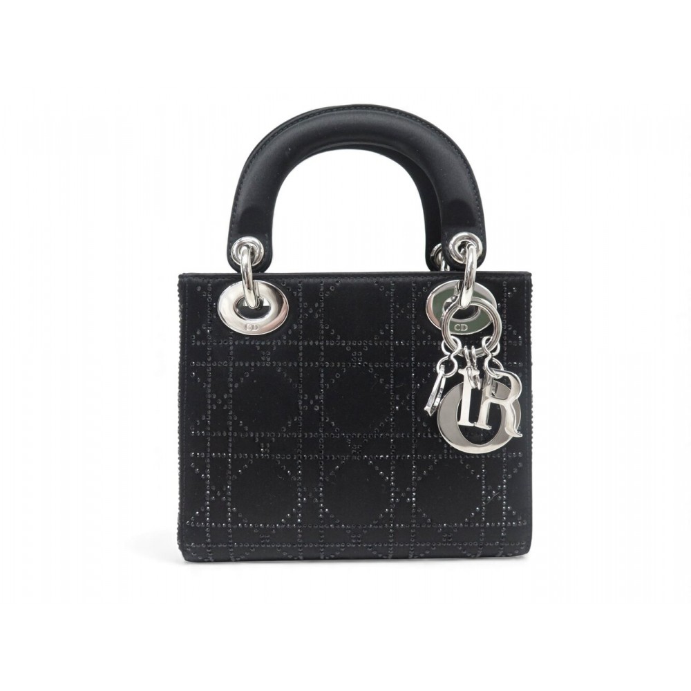 NEUF SAC A MAIN CHRISTIAN DIOR LADY MINI SATIN CANNAGE NOIR ET STRASS BAG 4700€