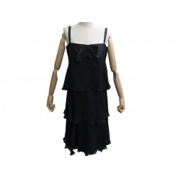 ROBE CHANEL A BRETELLES NOEUD M 40 LAGERFELD 2001 EN SOIE NOIR SILK DRESS 4900€