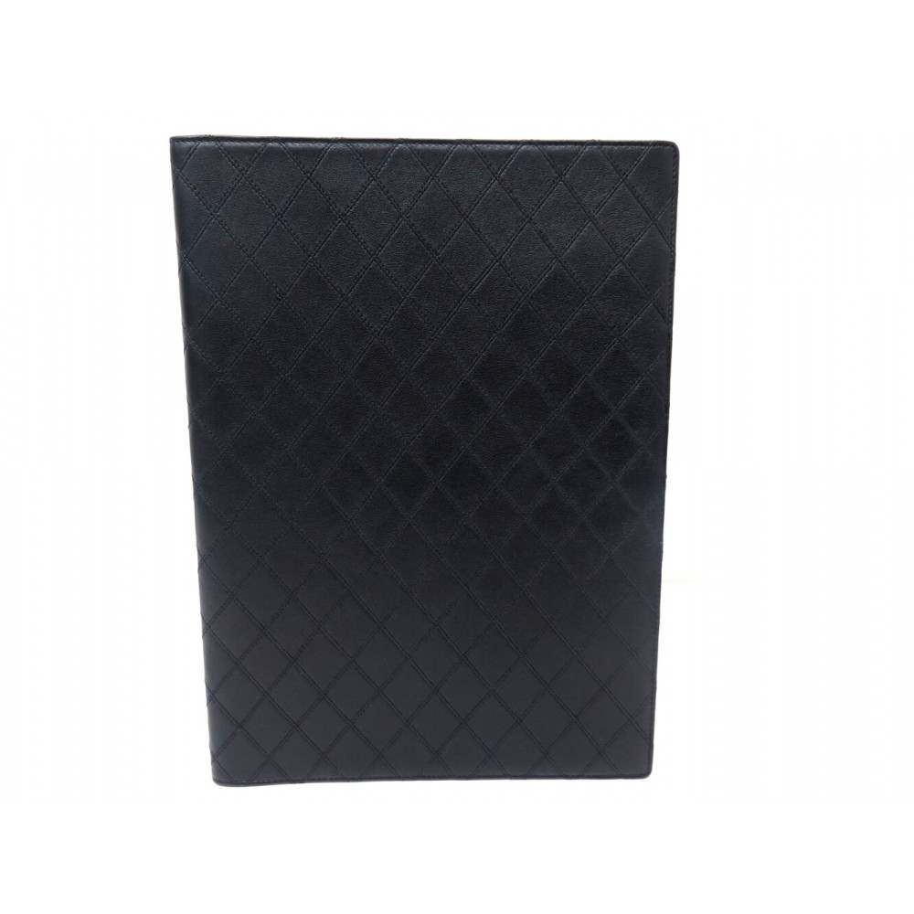 NEUF COUVERTURE CHANEL PORTE BLOC NOTE DOCUMENTS EN CUIR NOIR MATELASSE 950€