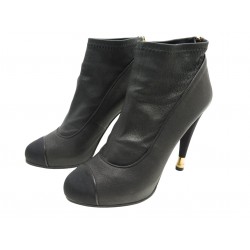 CHAUSSURES CHANEL BOTTINES A TALONS 38.5 EN CUIR NOIR LOW BOOTS LOGO CC 1550€