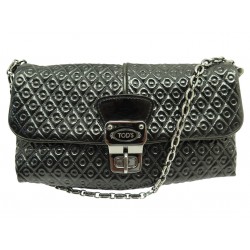 SAC A MAIN TOD'S PORTE EPAULE EN CUIR VERNIS NOIR CHAINE HAND SHOULDER BAG 795€