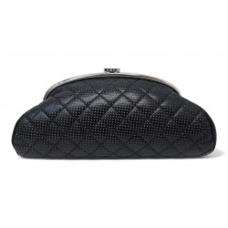 NEUF SAC A MAIN CHANEL POCHETTE CUIR PERFORE MATELASSE NOIR HAND BAG POUCH 6400€