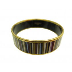 BRACELET HERMES IMPRIME RAYURES LARGE EN EMAIL & PLAQUE OR 18.5 CM + BOITE 565€