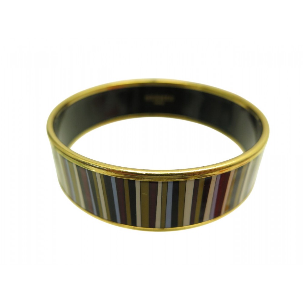 BRACELET HERMES IMPRIME RAYURES LARGE EN EMAIL & PLAQUE OR 18.5 CM + BOITE 565€