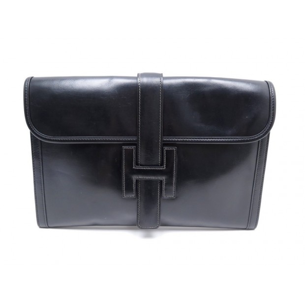 VINTAGE POCHETTE A MAIN HERMES JIGE PM EN CUIR BOX NOIR CLUTCH BAG PURSE 2000€