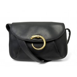 VINTAGE SAC A MAIN CARTIER FERMOIR PANTHERE BANDOULIERE CUIR NOIR HANDBAG 1700€
