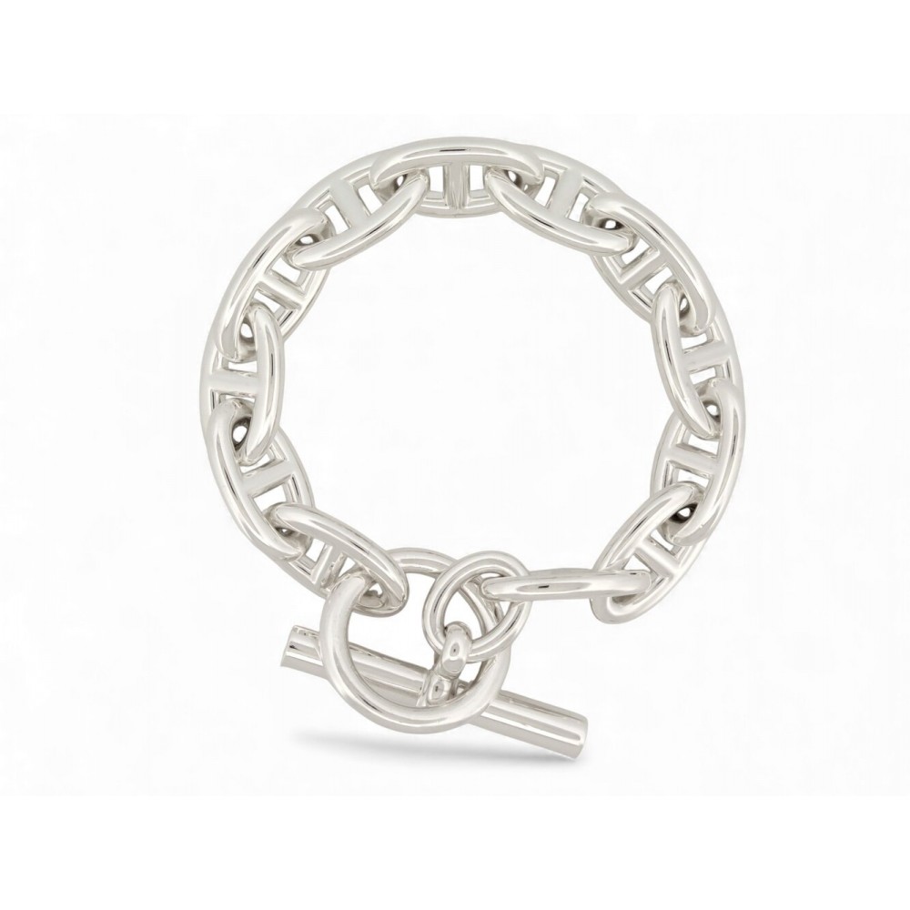 NEUF BRACELET HERMES CHAINE D'ANCRE GM H101672B 12 MAILLONS ARGENT 70GR SILVER