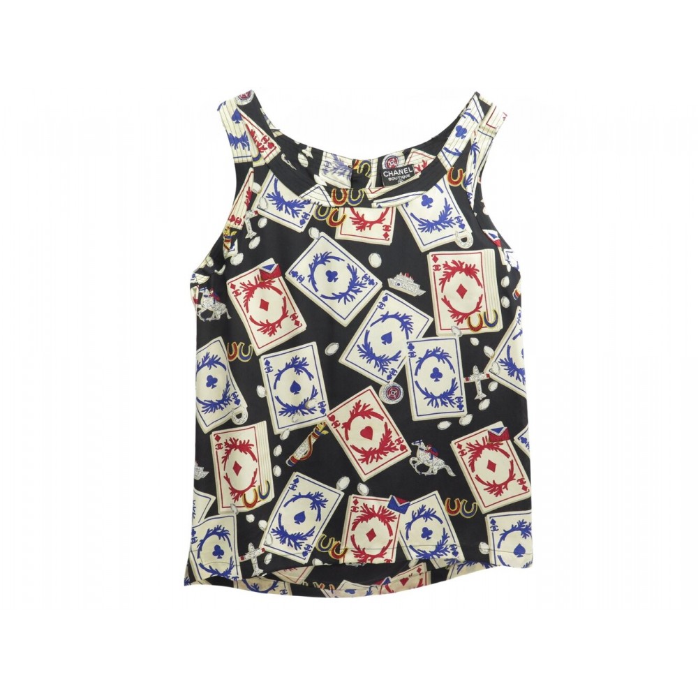 TUNIQUE CHANEL SANS MANCHES CASINO MOTIF CARTES M 40 SOIE MULTICOLORE BAG 2800€