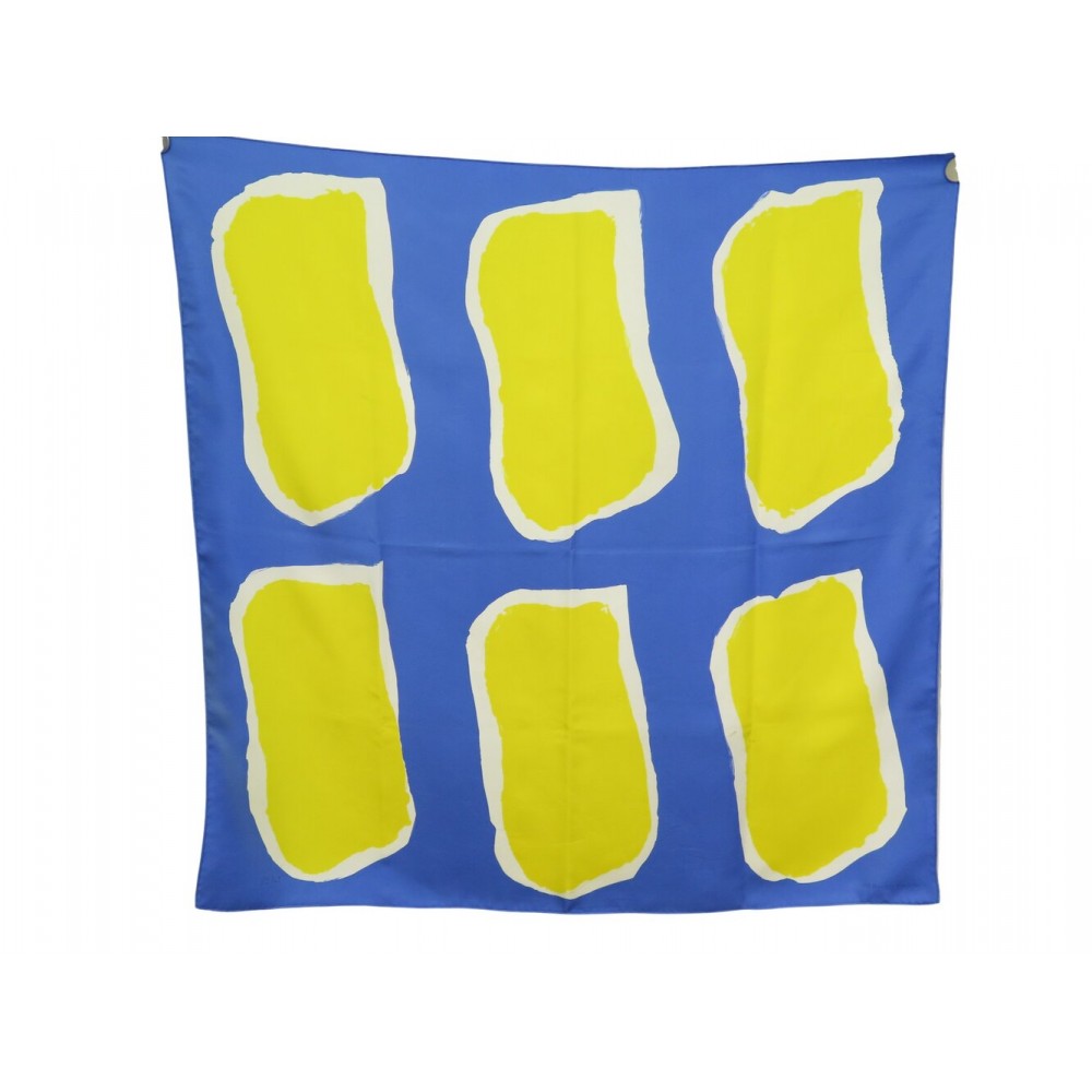 FOULARD HERMES CLAUDE VIALLAT 2014 CARRE 90 CM EN SOIE BLEU ET JAUNE SCARF 530€