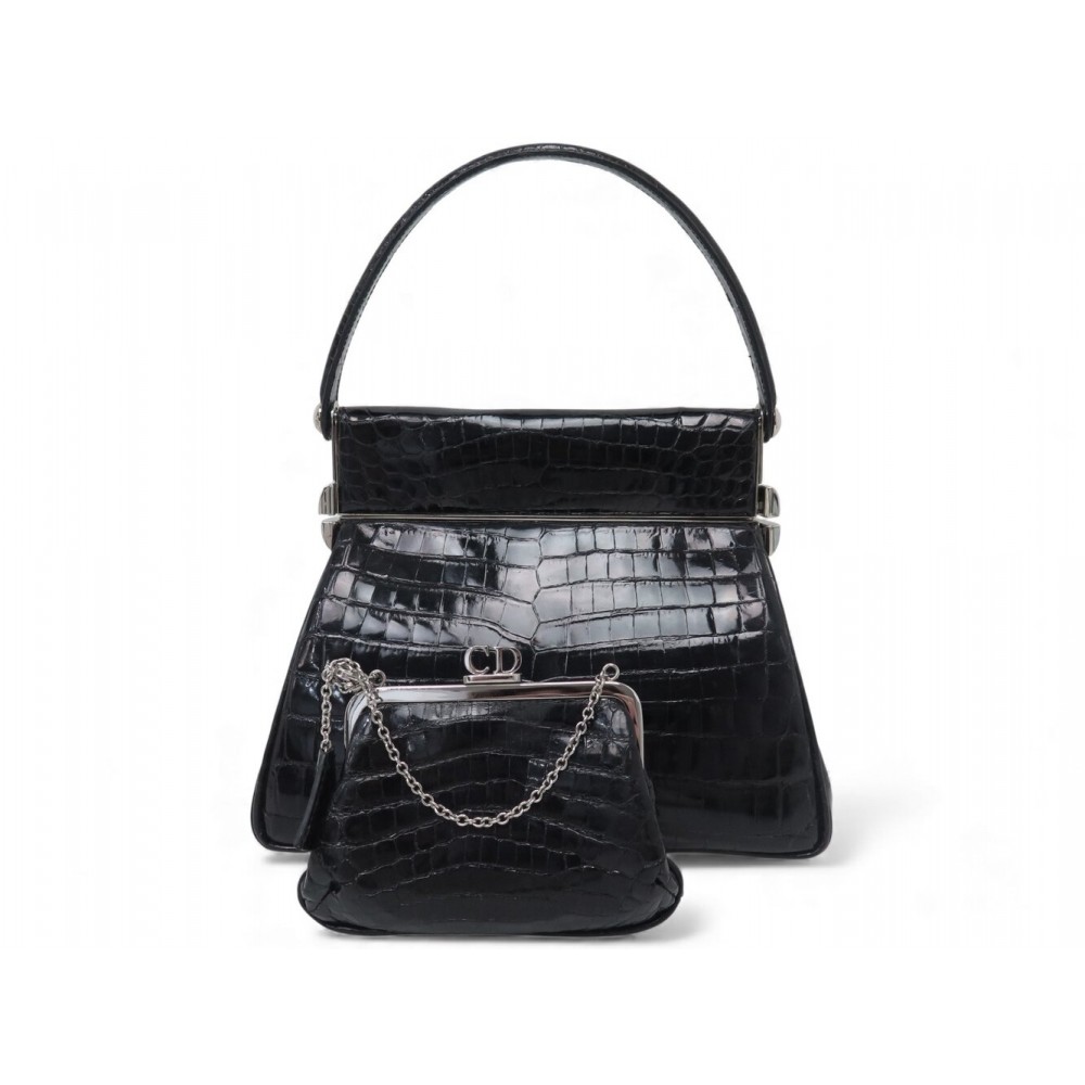 NEUF SAC A MAIN CHRISTIAN DIOR BABE VANITY + POCHETTE EN CUIR CROCODILE HAND BAG