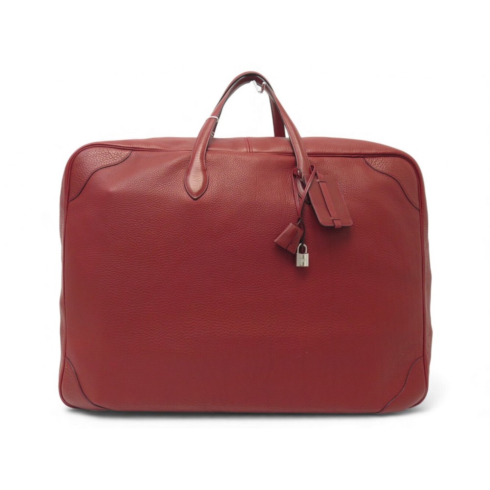 NEUF VINTAGE SAC DE VOYAGE A MAIN HERMES VICTORIA 60 CUIR TOGO ROUGE BAG 7500€