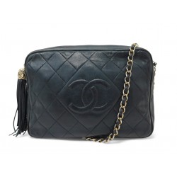 VINTAGE SAC A MAIN CHANEL CAMERA PM CUIR MATELASSE BLEU BANDOULIERE BAG 6200€