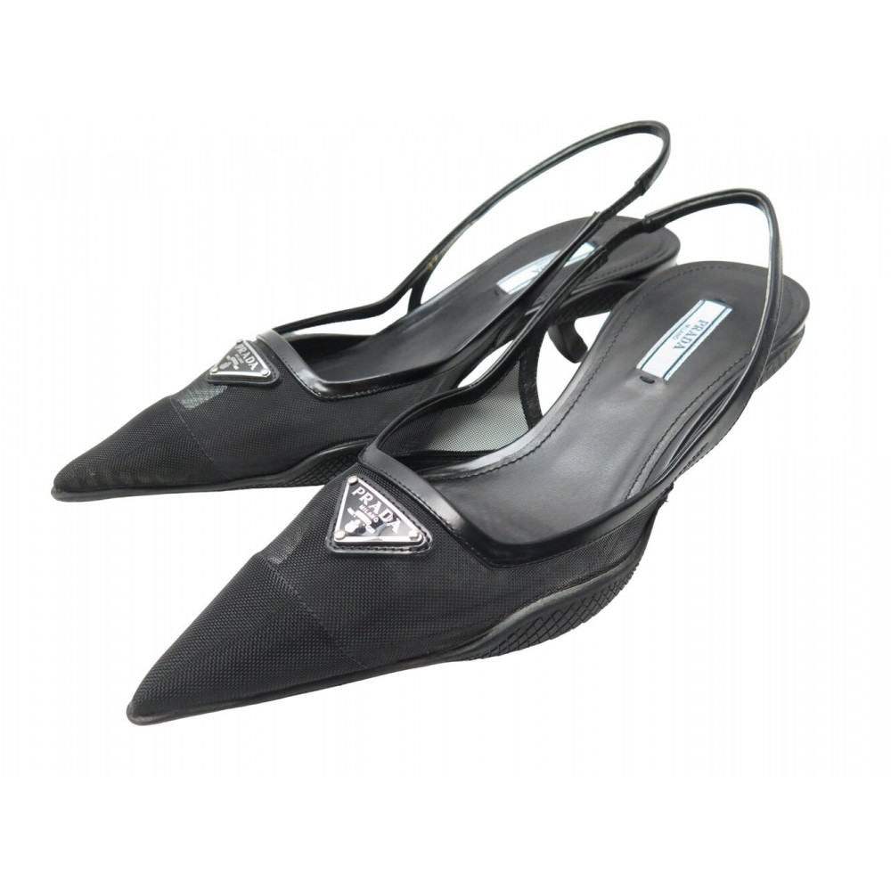 NEUF CHAUSSURES PRADA 1I828M MESH FABRIC SLINGBACK 37 IT 38 FR RESILLE NOIR 930€