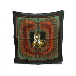 NEUF FOULARD HERMES TIGRE ROYAL GAVROCHE CARRE 45 CACHEMIRE SOIE VERT SCARF 310€