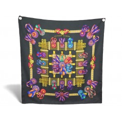 VINTAGE FOULARD HERMES LES RUBANS DU CHEVAL METZ CARRE 90 SOIE NOIRE SCARF 530€